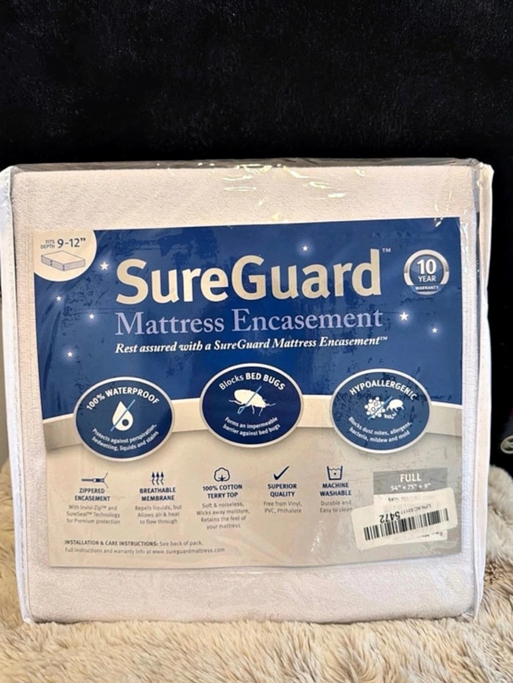 SureGuard Mattress Encasement Full White & Blue